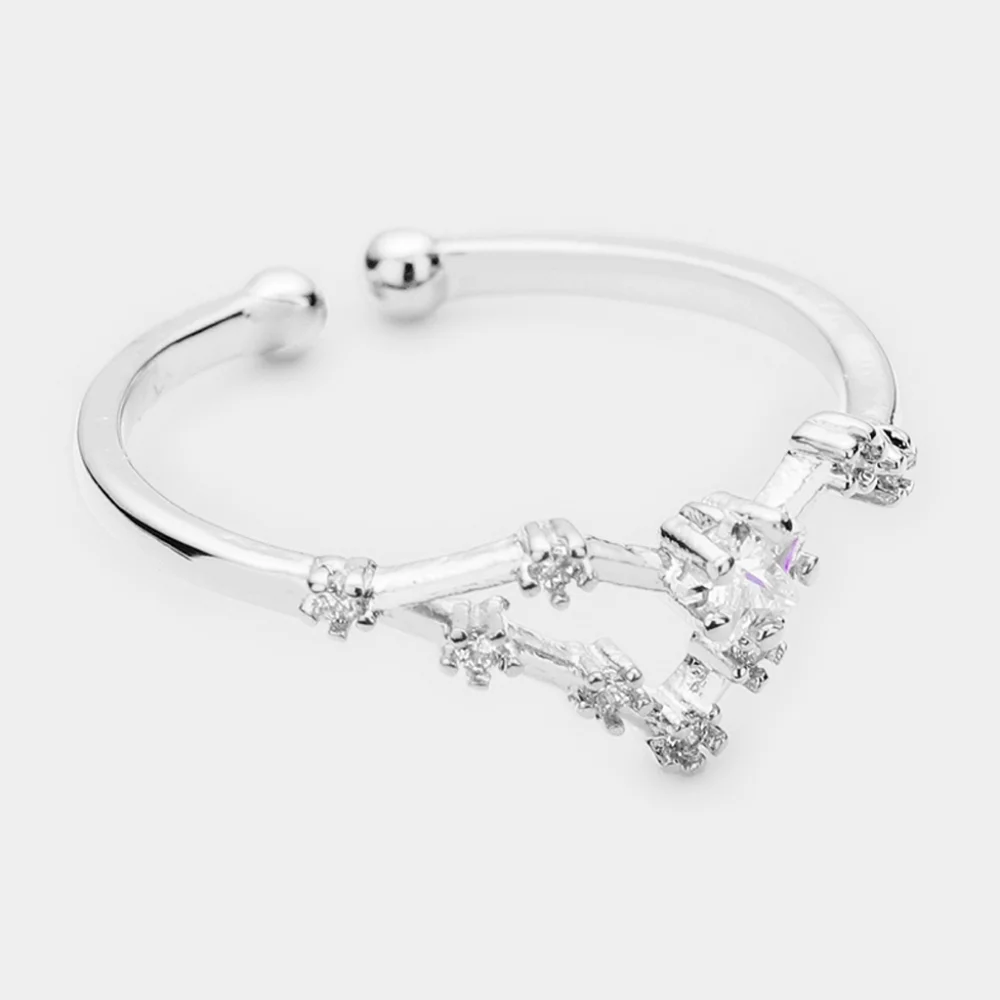 LEO Silver Dipped CZ Zodiac Ring Trendy Accessory Statement Jewelry Accessories